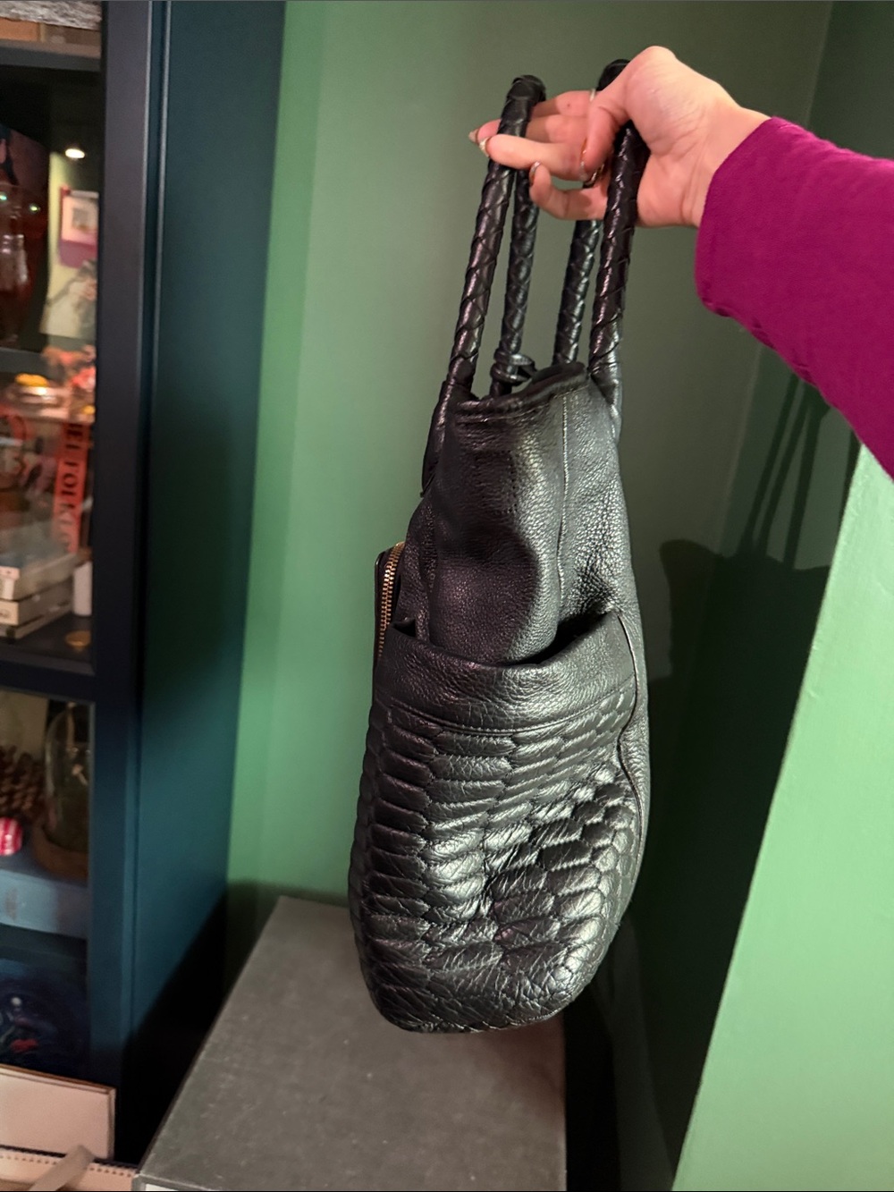 Aimee Kestenberg Black Leather Tote with Tassel Charm - Picture 4 of 5